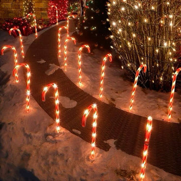 Dual Power Set of 6 LED Candy Cane Stakes Path Light