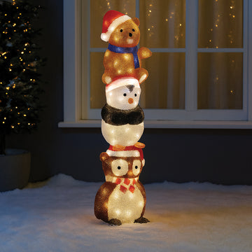 Acrylic Owl Penguin and Bear Stacked - H63cm