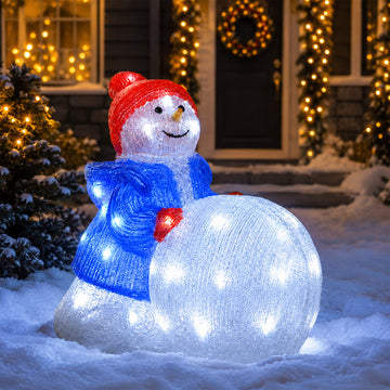 Acrylic Snowman with Large Snowball - H34cm