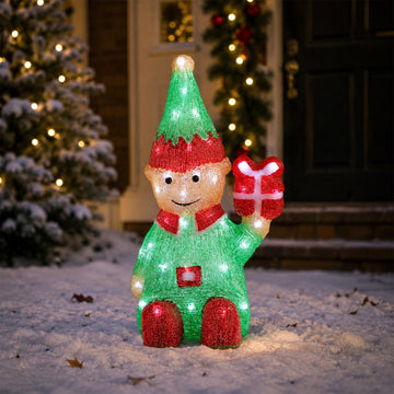 Acrylic Christmas Elf with Giftbox