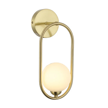 Aro Interior Round Wall Light Opal Glass with Satin Gold Frame