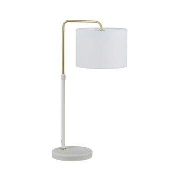 Arriba Drum Shade with Marble Base Height Adjustable Table Lamp White