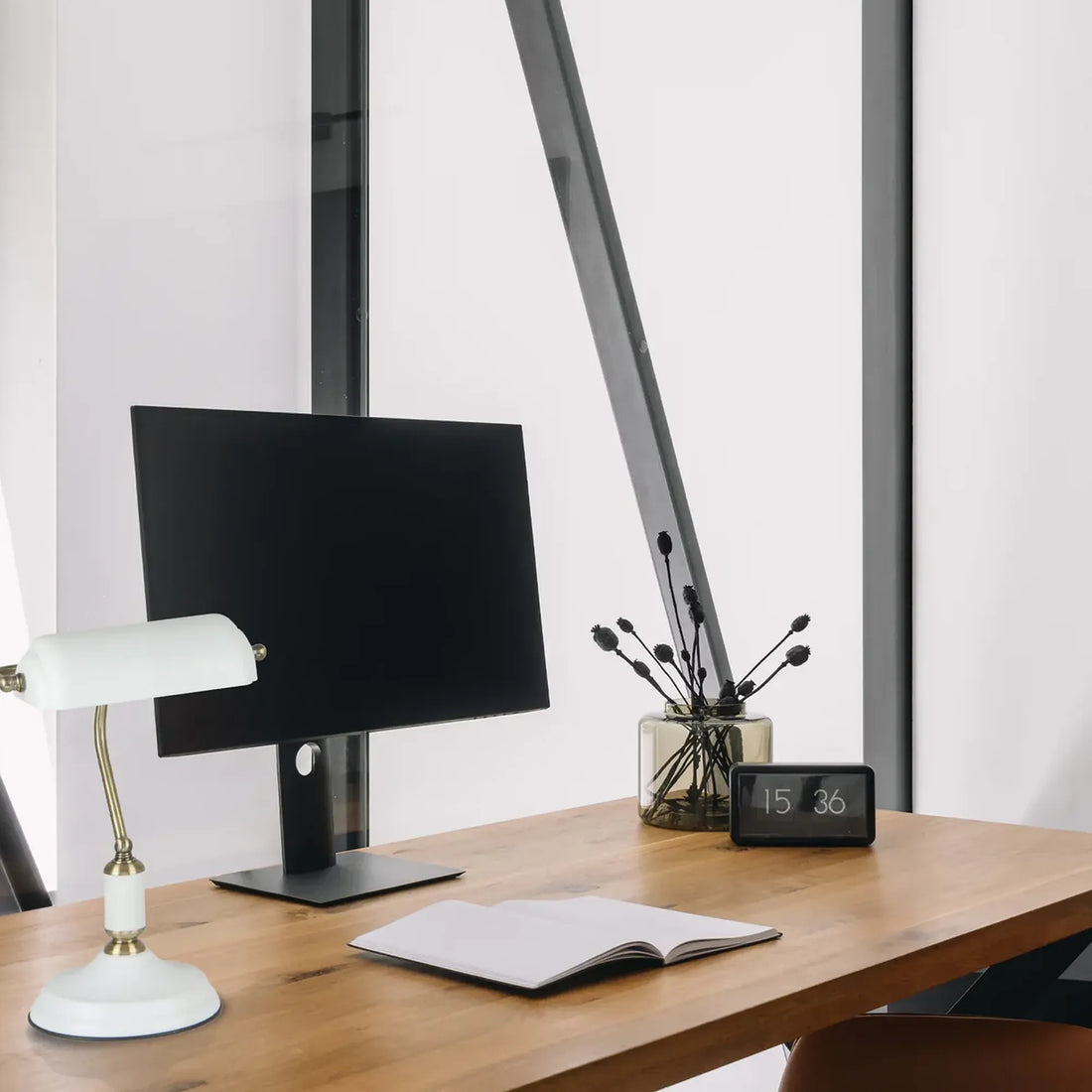 Banca Interior Banker Table Lamp with Cylindrical Shade Matte White
