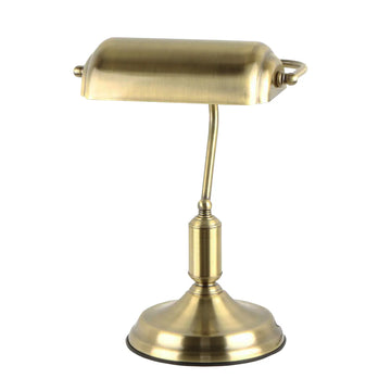 Banca Interior Banker Table Lamp with Cylindrical Shade Antique Brass