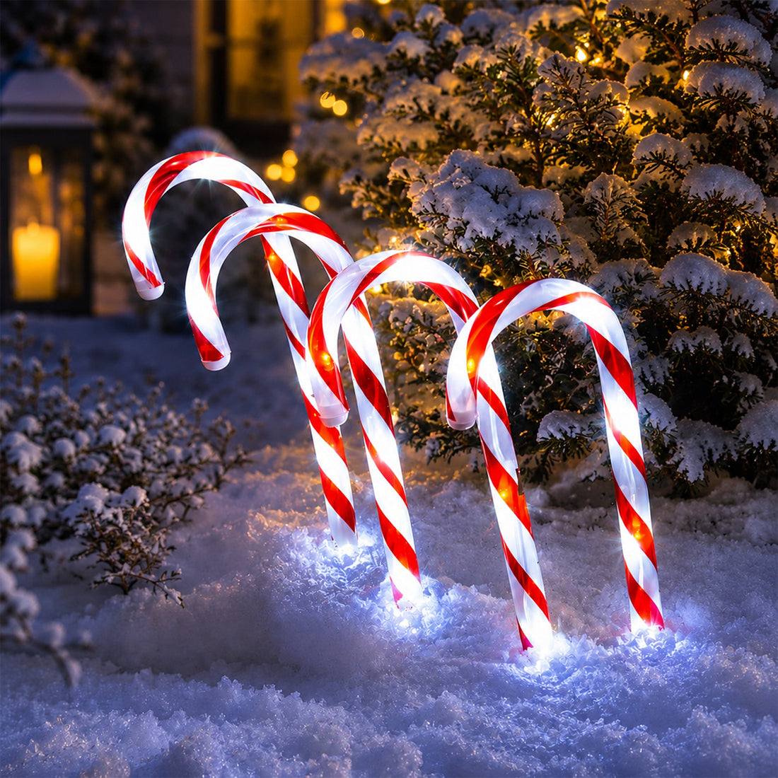 Set of 4 Solar Powered Candy Cane Path Light - Red+White