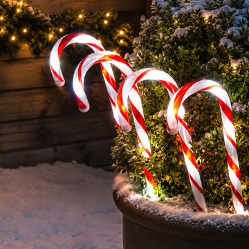 Set of 4 Connectable Candy Cane Path Light - Red+White