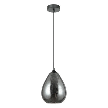 Cloche Oval Pendant Light with Rain Drop Effect Mirror Finish Glass Smokey Black
