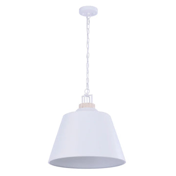 Cloche Interior Bell Shape Metal Pendant Light with White Shade and Beige Travertine Highlight