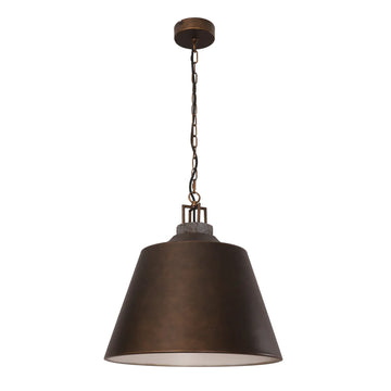 Cloche Interior Bell Shape Metal Pendant Light with Antique Brass Shade and Grey Travertine Highlight