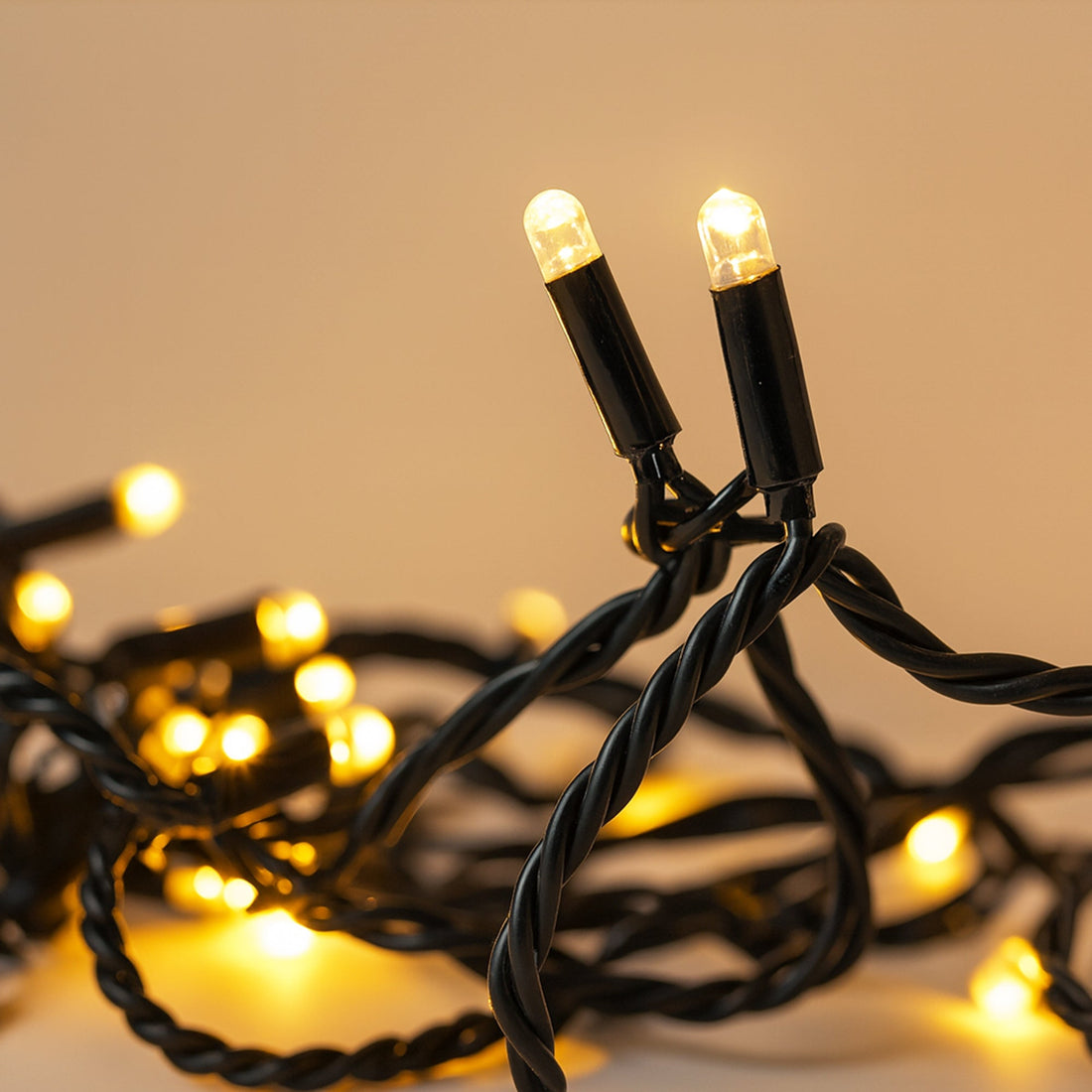 Commercial 5M Connectable LED String Light - Warm White + Flashing White - Black Rubber Cable