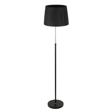 Crecer Interior Height Adjustable Slanted Pleated Shade Floor Lamp with Black Shade and Antique Brass Highlight