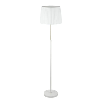 Crecer Interior Height Adjustable Slanted Pleated Shade Floor Lamp with White Shade and Antique Brass Highlight