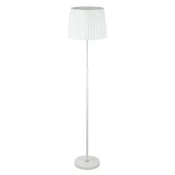 Crecer Interior Height Adjustable Slanted Pleated Shade Floor Lamp with White Shade and Chrome Highlight