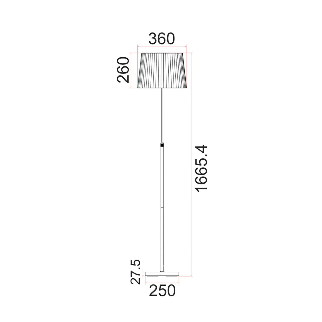 Crecer Interior Height Adjustable Slanted Pleated Shade Floor Lamp with Black Shade and Antique Brass Highlight