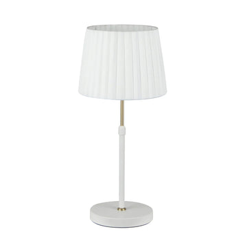 Crecer Interior Height Adjustable Slanted Pleated Shade Table Lamp with White Shade and Antique Brass Highlight