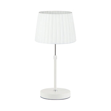 Crecer Interior Height Adjustable Slanted Pleated Shade Table Lamp with White Shade and Chrome Highlight