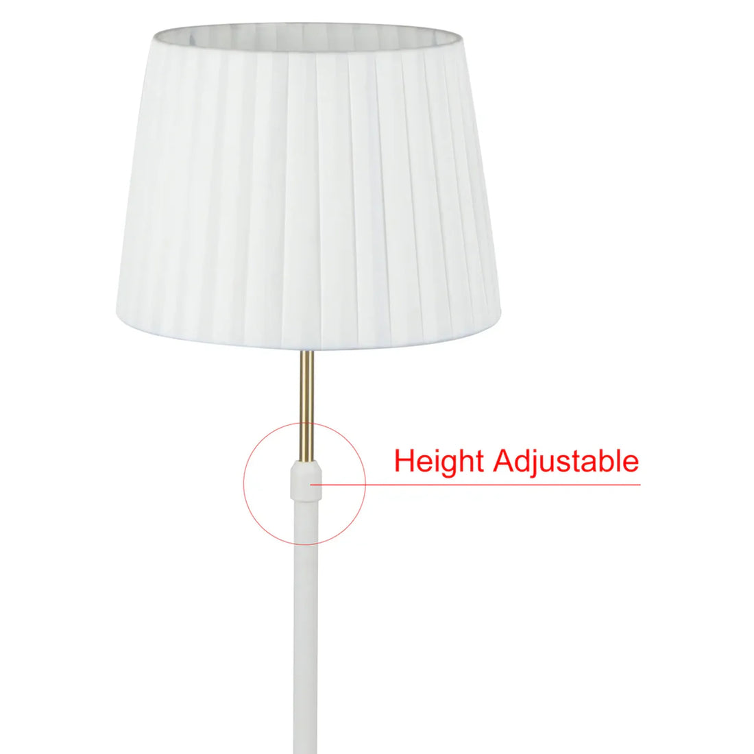 Crecer Interior Height Adjustable Slanted Pleated Shade Floor Lamp with White Shade and Antique Brass Highlight