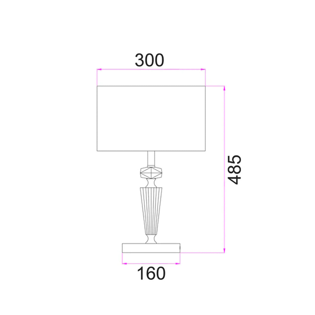 Cristallo Interior Drum Shade Table Lamp with Chrome Rod and Crystal Highlight