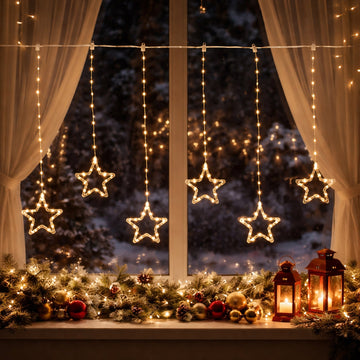 160cm Curtain with stars - Multicolour/Warm White