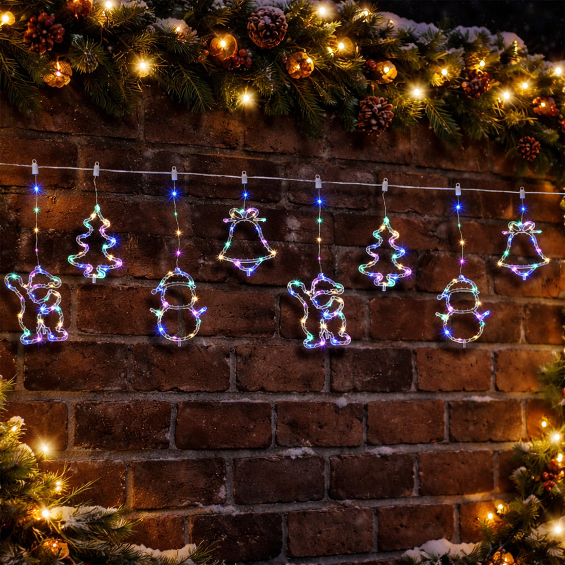 Curtain light with santa, tree, bell and snowman