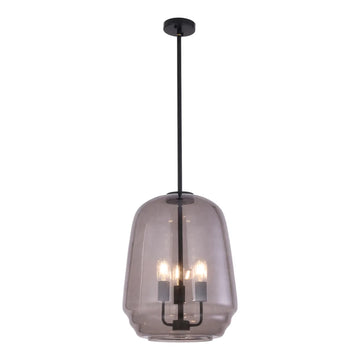 Cuad Interior Round Pyramid Glass Shade Pendant Light Smokey Black