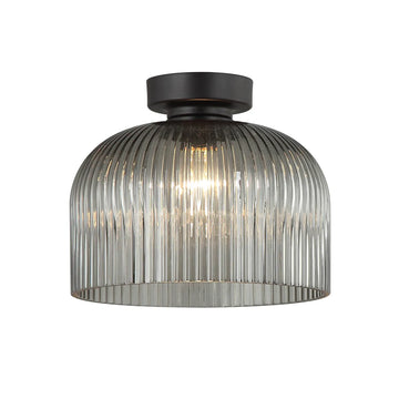 Diyvintaj DIY Dome Ribbed Glass Batten Fix Ceiling Light Smokey Black