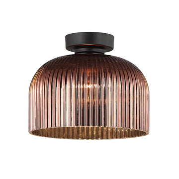 Diyvintaj DIY Dome Ribbed Glass Batten Fix Ceiling Light Copper