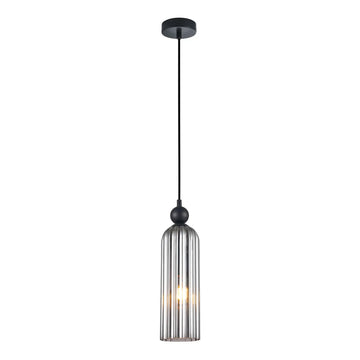 Flauta Interior Round Top Cylinder Ribbed Pendant Light Smokey Black
