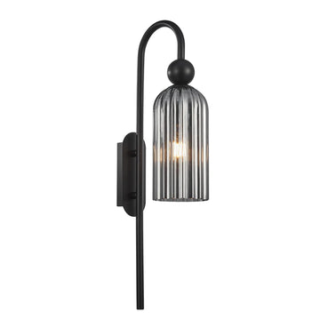 Flauta Interior Round Top Cylinder Ribbed Wall Light Smokey Black