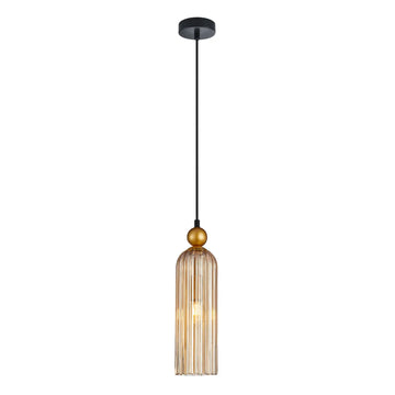 Flauta Interior Round Top Cylinder Ribbed Pendant Light Amber