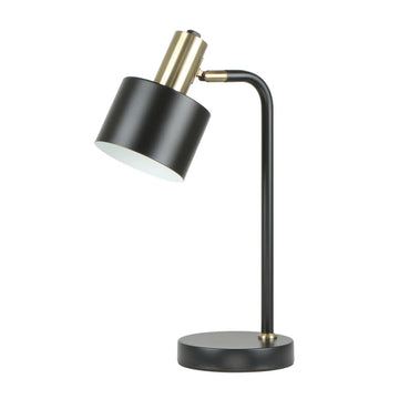 Flotar Interior Cylinder Iron Shade Table Lamp with Antique Brass Highlight Black