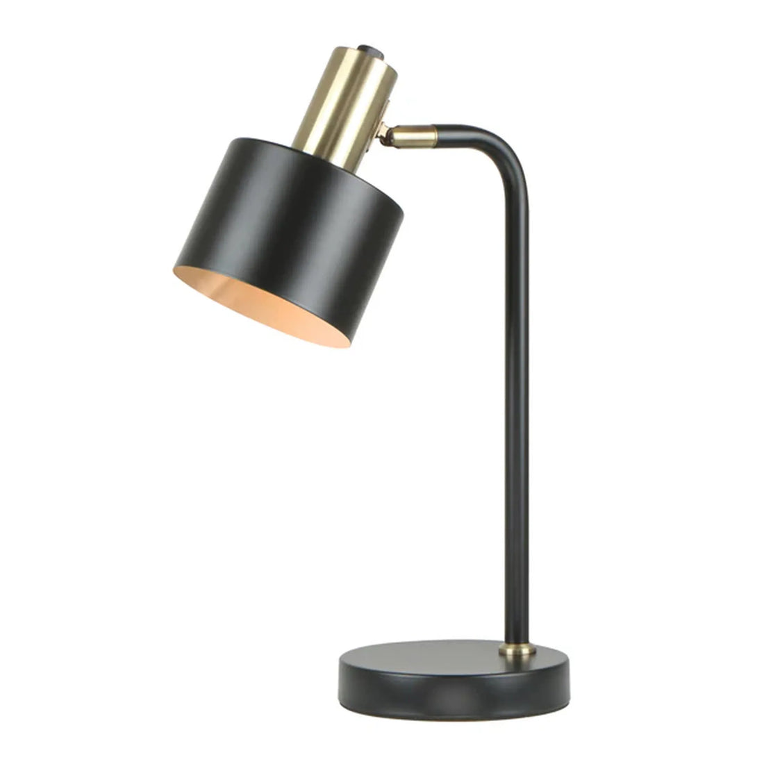 Flotar Interior Cylinder Iron Shade Table Lamp with Antique Brass Highlight Black