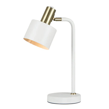 Flotar Interior Cylinder Iron Shade Table Lamp with Antique Brass Highlight White