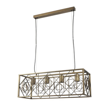 Gaggia Interior Rectangular Cage Pendant Light Imitation Antique Brass