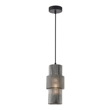 Hueca Interior Double Cylinder Ribbed with Segment Pendant Light Smokey Black