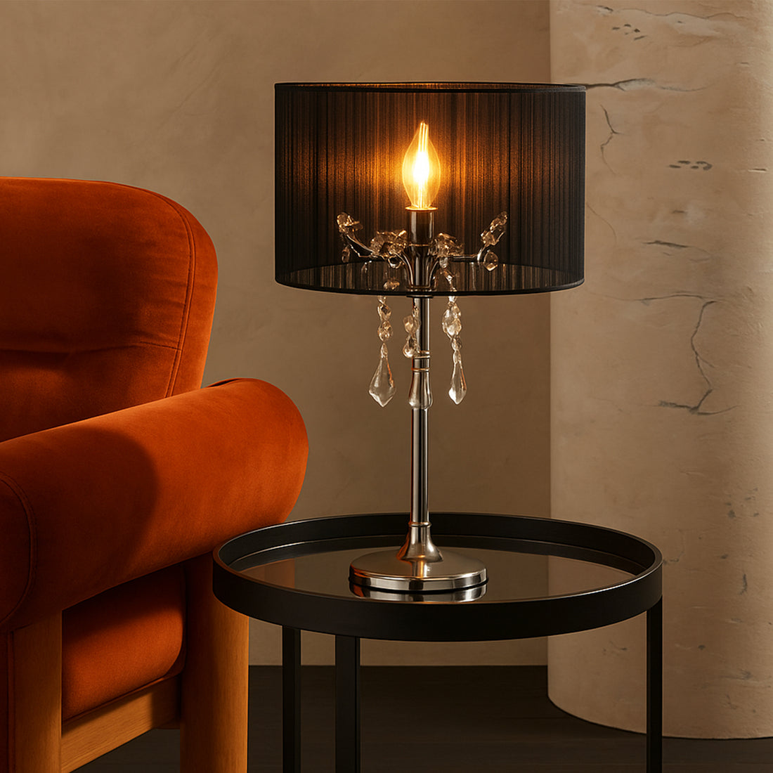 Paris Crystal Table Lamp - White/Black