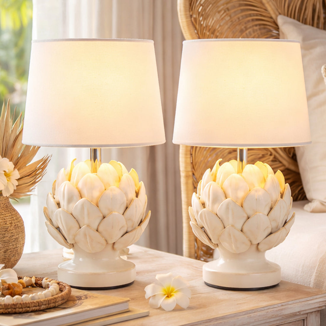 Tasha Artichoke Ceramic Table Lamp Set Of 2 Natural