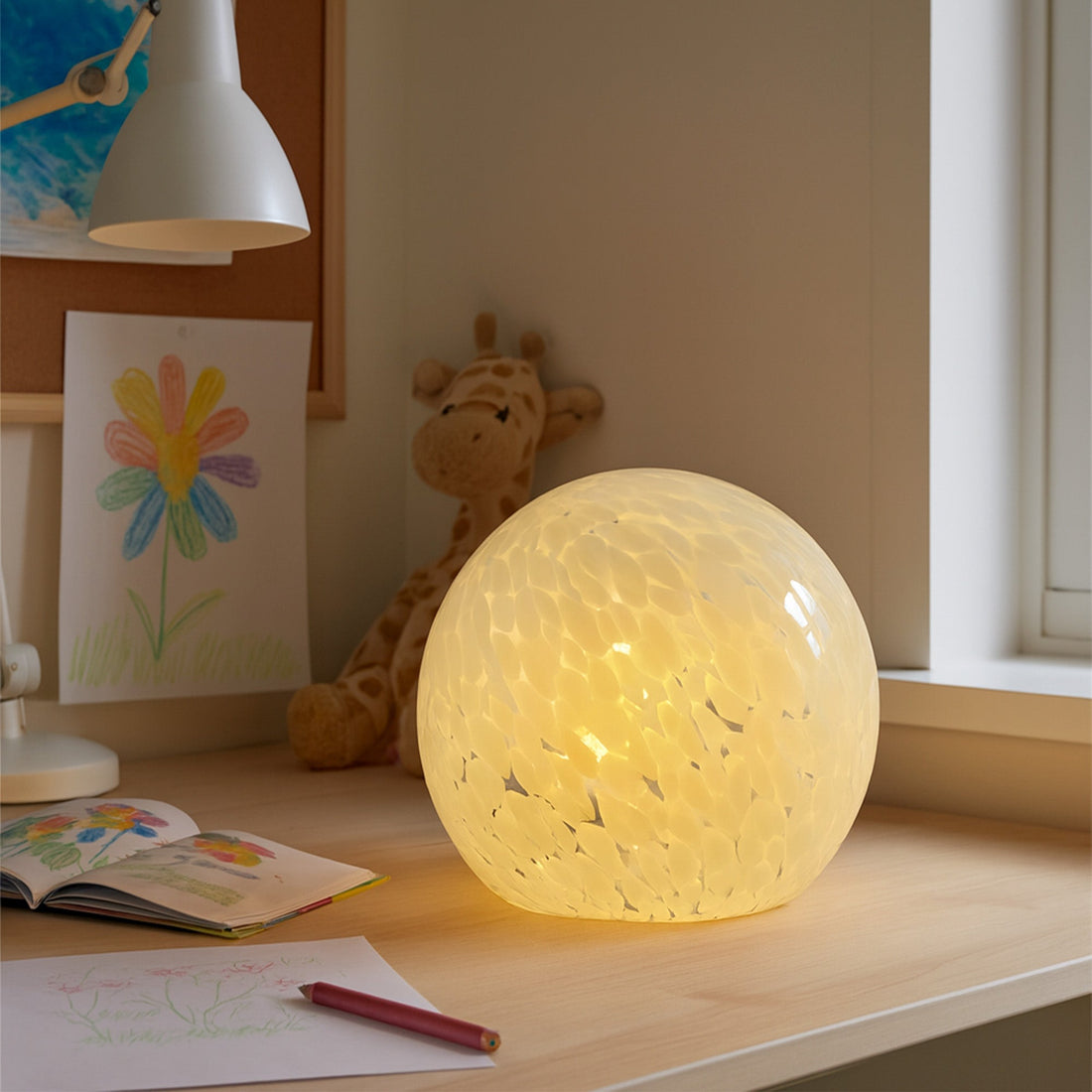 Lyra Glass Ball Table Lamp - White Speckle