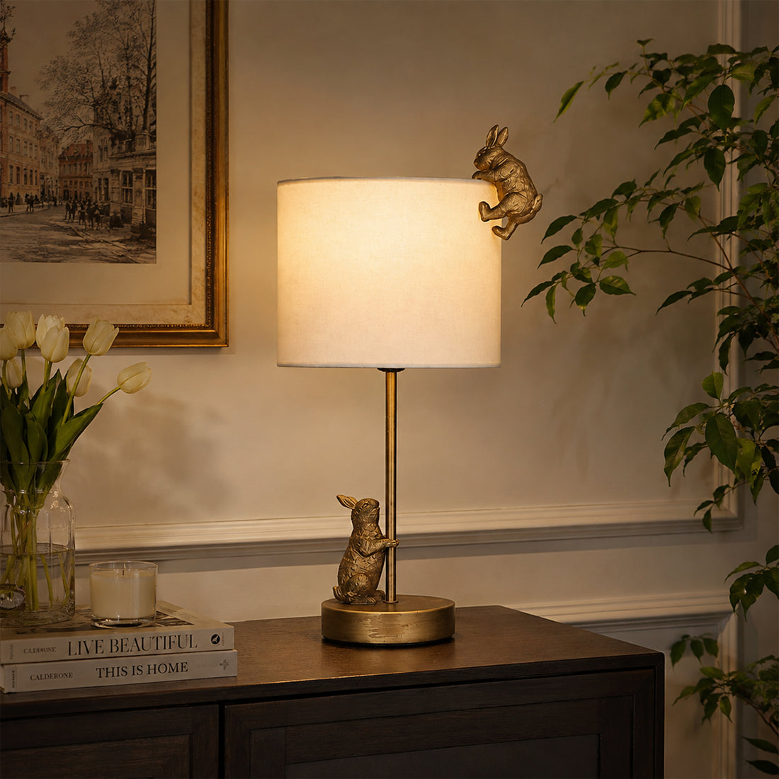 Two Rabbits Playing Table Lamp