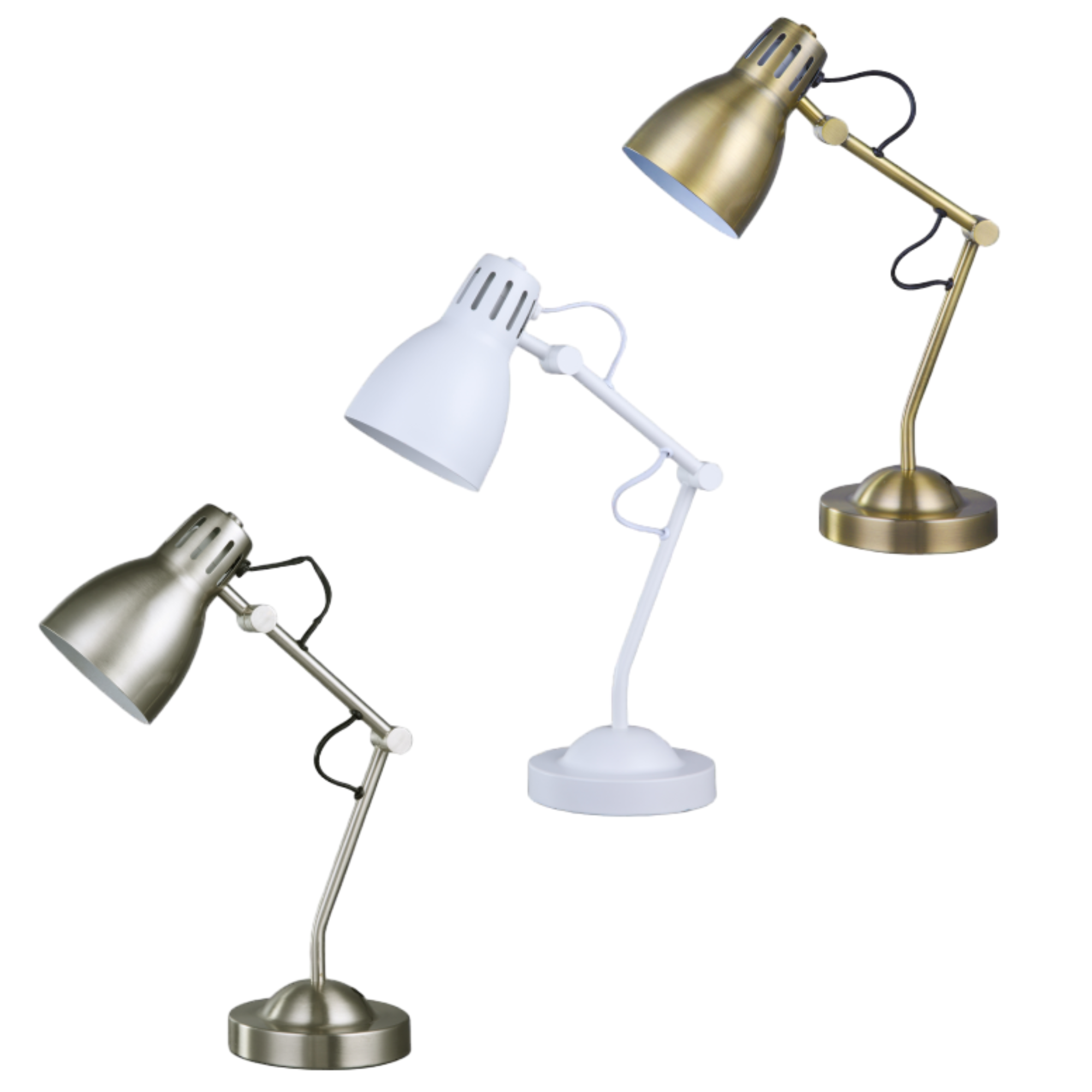 Nord Metal Table Lamp - White/Satin Chrome/Antique Brass