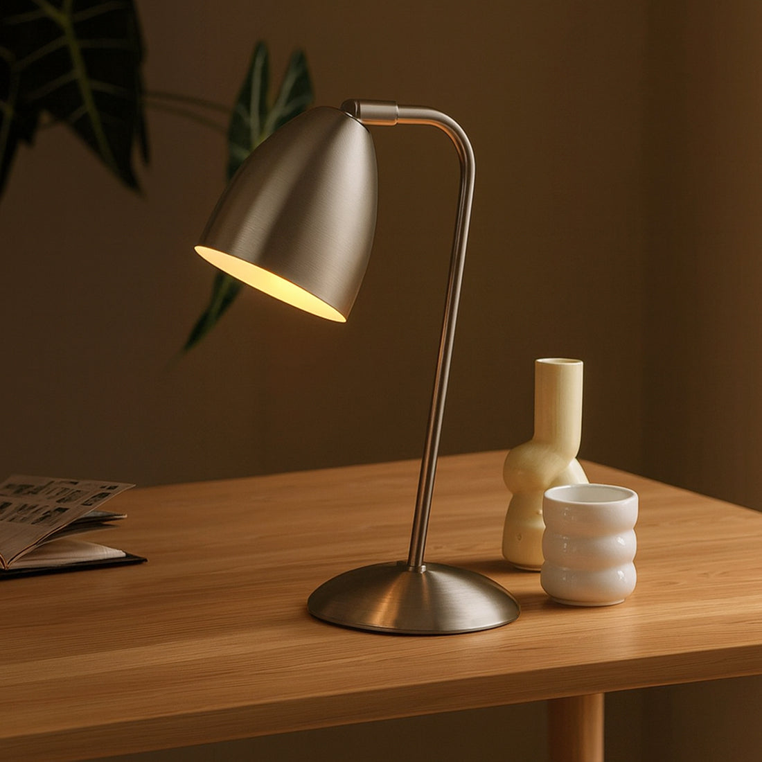 Astro Touch Table Lamp - Satin Chrome/Antique Brass