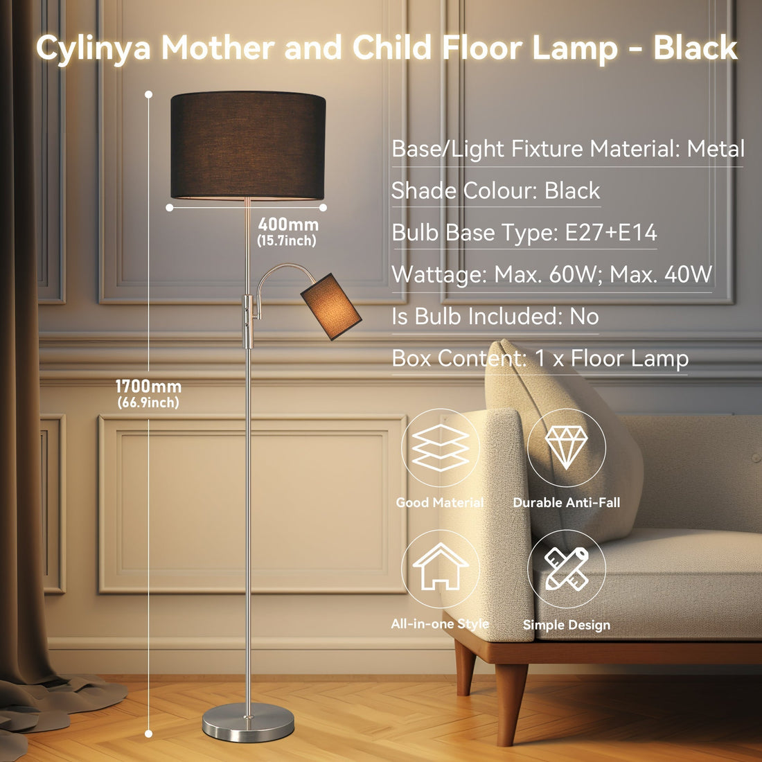 Cylinya Mother and Child Floor Lamp - Black