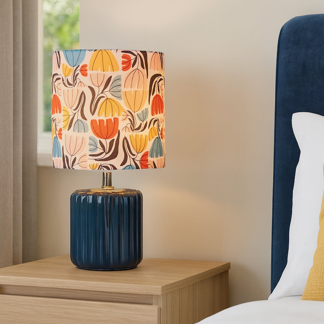 Cyra Ceramic Table Lamp - Blue/Cream