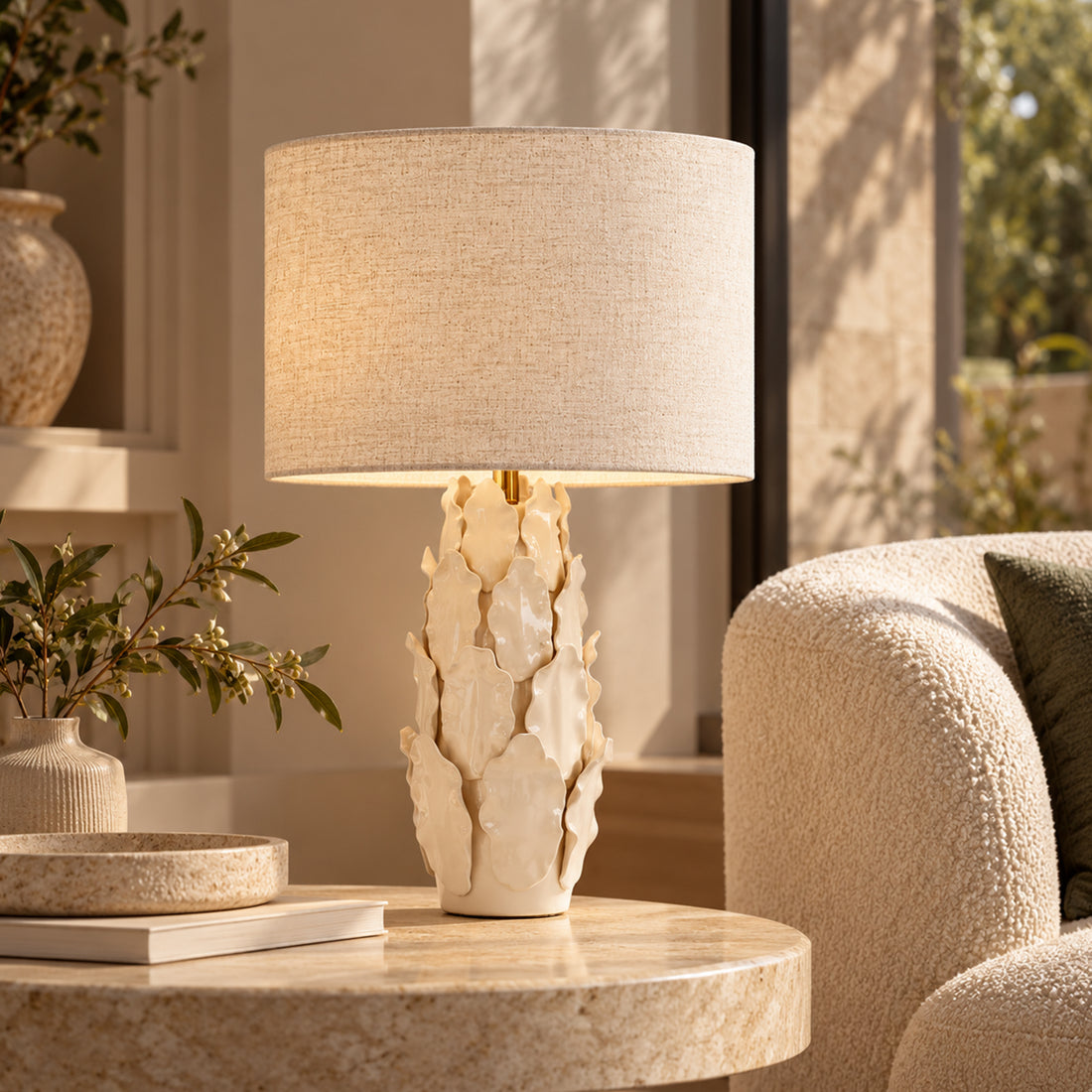 Layered Leaf Ceramic Table Lamp