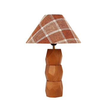 Helena Hand-Faceted Wooden Base Table Lamp - Plaid Shade