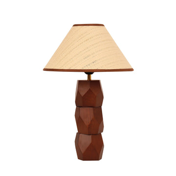 Helena Hand-Faceted Wooden Base Table Lamp - Woven Shade