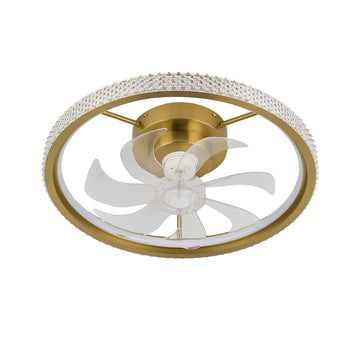 Aroa Flush DC Ceiling Fan with Dimmable LED Light Warm Brass