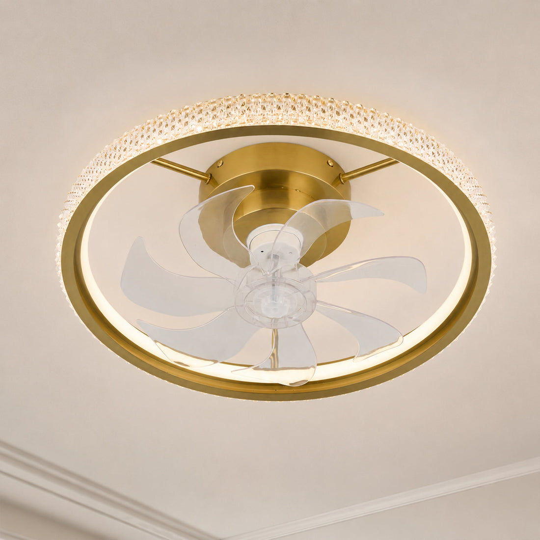 Aroa Flush DC Ceiling Fan with Dimmable LED Light Warm Brass