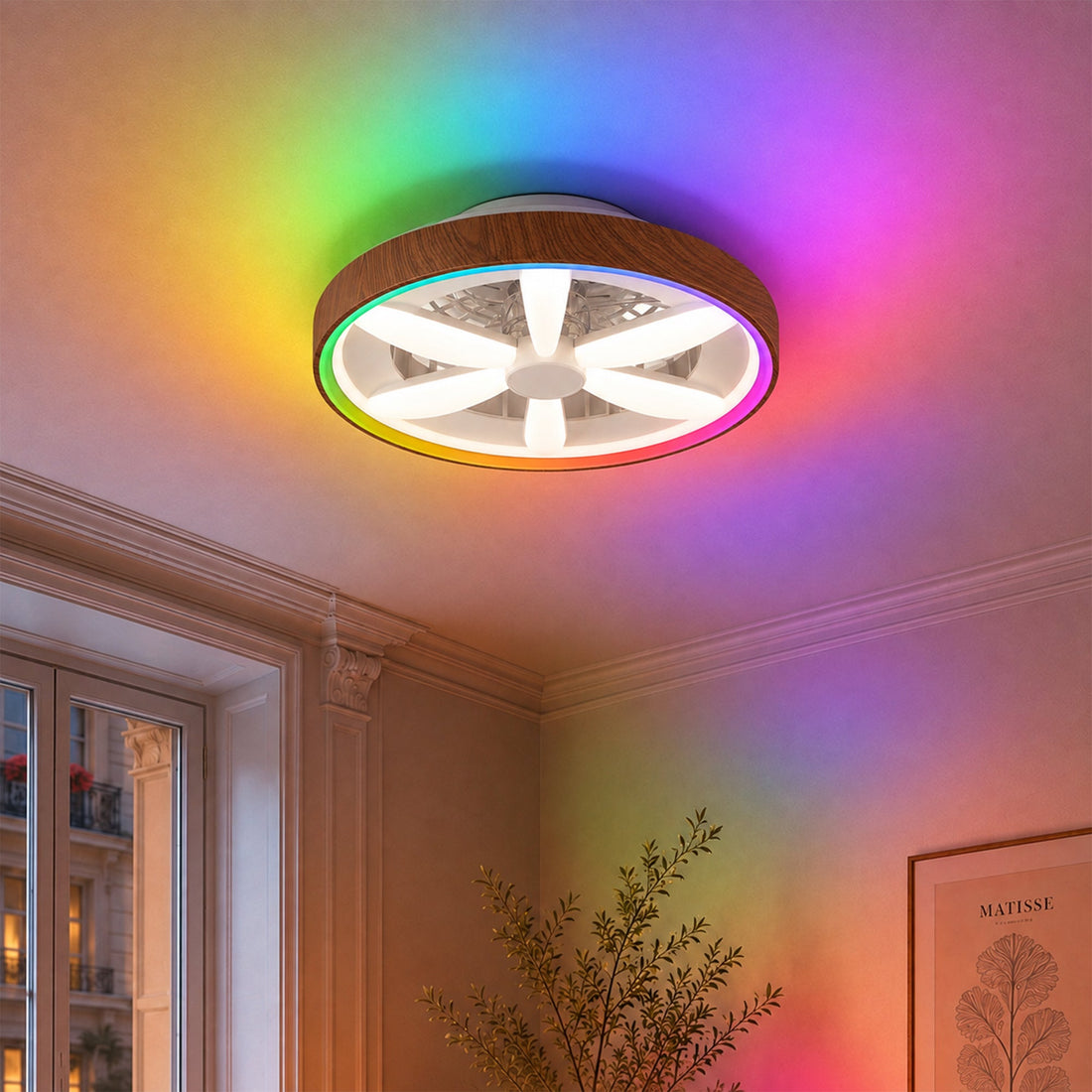 Eron Flush DC Ceiling Fan with Dimmable LED Light Wood
