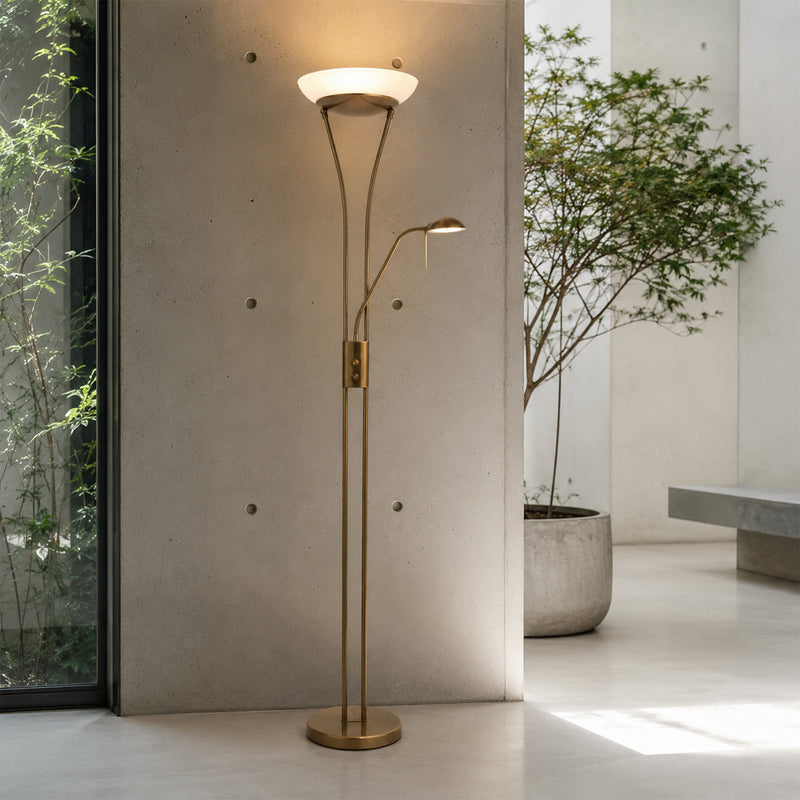 Reed LED Mother & Child Floor Lamp - Black/Antique Brass/Satin Chrome